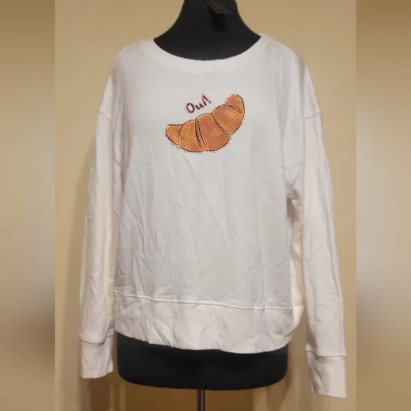 White Sweatshirt with Croissant Design - Picture 3 of 4